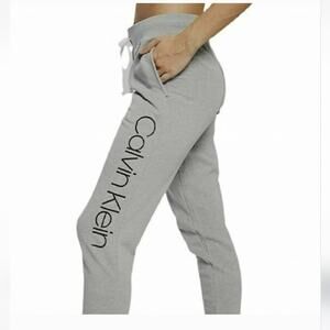 Calvin Klein Joggers Womens XL French Terry Gray Ribbed Cuffs Pockets Logo New